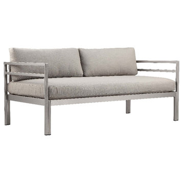 Pangea Home Cold 25x65" Two Seater Modern Aluminum Sofa in Gray Finish