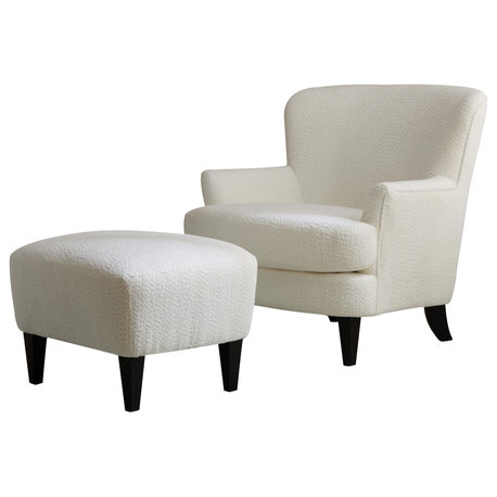 Gerald Boucle Upholstered Club Chair and Ottoman Set, Off White