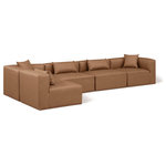 Meridian Furniture - Cube Upholstered Modular Sectional, Brown, 5-Piece: 3 Armless Chair, 2 Corner Chair, Vegan Leather - Elevate your space with the luxurious Cube Vegan Leather Modular Sectional. This modular sectional exudes modern elegance, charm, and comfort making it a perfect addition to any contemporary living space. Its clean lines and cube shape are reminiscent of minimalist design, while the plush brown vegan leather upholstery adds a touch of luxury and sophistication. The chair's versatile construction and geometric aesthetic seamlessly integrate into various design styles, from sleek living rooms to chic home offices, embodying the essence of modern design and creating a sense of order and tranquility in your space.