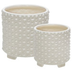 Sagebrook Home - Ceramic 6/8" Footed Planters With Dots, White - Textured ceramic planters that are neutral and