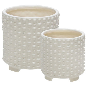Ceramic 6/8" Footed Planters With Dots, White