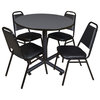 Kobe 36" Round Breakroom Table- Grey & 4 Restaurant Stack Chairs- Black