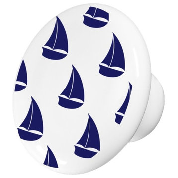 Blue Sailboat Pattern Ceramic Cabinet Drawer Knob