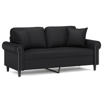 vidaXL Loveseat Sofa Sectional Sofa with Pillows and Cushions Black Faux Leather