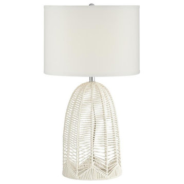 Pacific Coast Lighting Aria 29.5" Cage Rope Table Lamp with Linen Shade in White