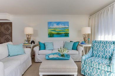 Family room - coastal family room idea in Other