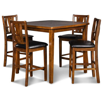 5 Pieces Counter Dining Set, Faux Leather Cushioned Chairs, Espresso Finish