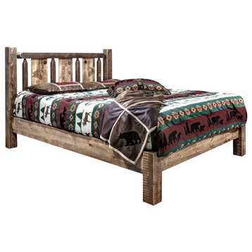 Montana Woodworks Homestead Wood Twin Platform Bed with Wolf Design in Brown