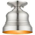 Livex Lighting - Livex Lighting Endicott 1-Light Brushed Nickel Bell Petite, Semi-Flush - The clean and crisp Endicott 1-light bell semi-flush makes a design statement with the smooth curve of its brushed nickel finish shade. A gold finish on the interior of the metal shade brings a refined touch of style.
