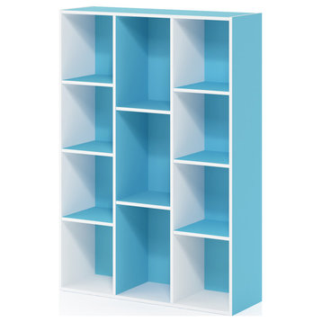 Furinno 11-Cube Reversible Open Shelf Bookcase, White/Light Blue