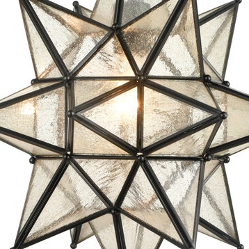 Moravian Star Pendant Lighting Seeded Glass Hanging Light, Black, 16"