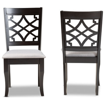 Gray Fabric Upholstered and Dark Brown Finished Wood 2-Piece Dining Chair Set