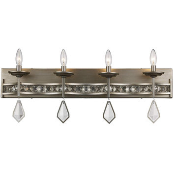 Antique Silver And Crystal 4 Light Vanity Bath Wall