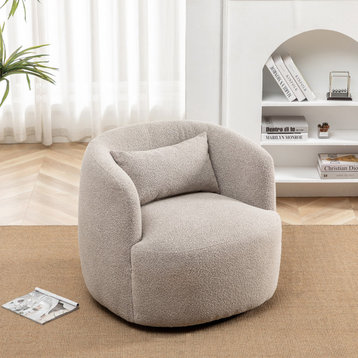 34" Wide Boucle Upholstered Swivel Armchair, Taupe