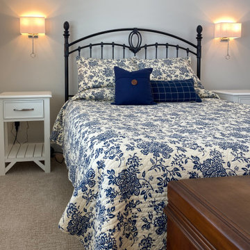 Guest Bedroom Blue Metal Bed Blue Print Bedding