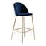 Millennial Brass Velvet Upholstered Dining Bar Stool, Royal Blue, 65 cm