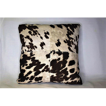 Faux Leather Cowhide Pillow, Brown and Ivory, Handmade, 23x23
