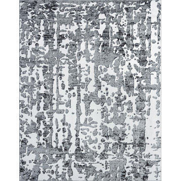 Alvis Contemporary Abstract Area Rug, Gray/White, 5'3''x7'3''