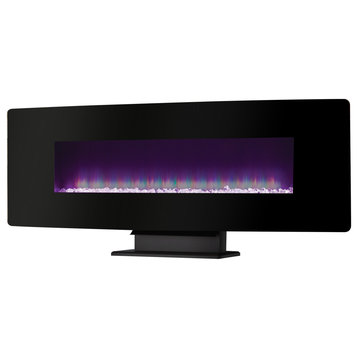 Muskoka Curved Front Wall Mount Electric Fireplace with Black Glass, 48 in