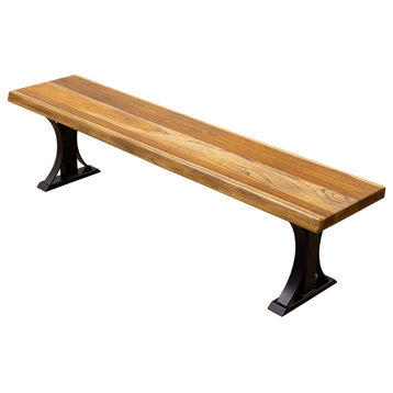 Solid Teak Live Edge Bench With Metal Legs, 72x16