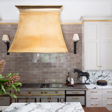 Brass Montrose Range Hood with Coved Crown, Atlanta