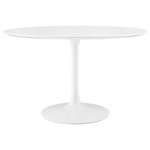 Lexmod - Lippa Round Wood Top Dining Table, White, 47" - Let modern inspiration flow while gathered around the Lippa 48" Round Dining Table. Perfect for entertaining family and friends or everyday dining, this pedestal table comfortably seats four. Its round tabletop is crafted with MDF with a high gloss finish and beveled edge for a contemporary yet timeless design. Embodying an iconic mid-century silhouette, this pedestal dining table floats on a sleek tapered metal pedestal base with a chip-resistant lacquered finish. Includes non-marking felt pad to protect flooring. Assembly required.