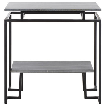 Safavieh Guernica 1 Shelf Rectangle Accent Table, Grey Marble/Black
