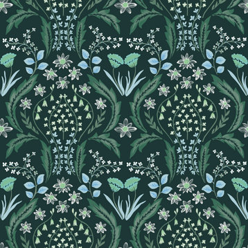 Scandi Floral Peel and Stick Wallpaper, 28 sq. ft., Teal