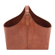 Brown Leather Rustic Magazine Rack Holder, 14"x16"x8"