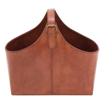 Brown Leather Modern Magazine Holder 16" x 8" x 14"