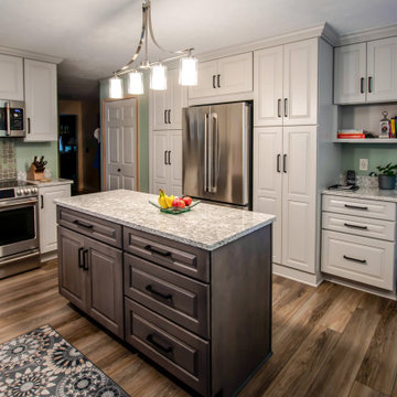 Two Tone Kitchen with Irish Creme Cabinets and Rustic Dockside Island