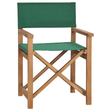 vidaXL Director's Chair Foldable Camping Chair for Outdoor Solid Wood Teak Green