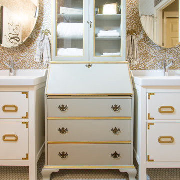 Bathroom Remodel- Maxed Out Storage and Metallic Wall Stencil