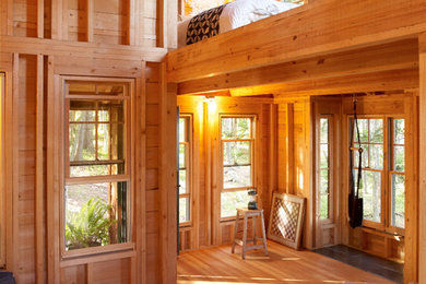 Example of a small mountain style living room design in Portland Maine