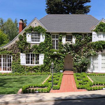 French Country Chateau-style home front yard