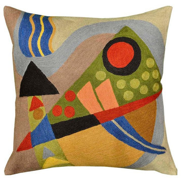 Kandinsky Composition VII Hand Embroidered Decorative Pillow Cover Wool 18x18"