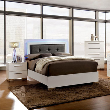FOA Rayland 3pc Glossy White Wood Bedroom Set - King + Nightstand + Chest