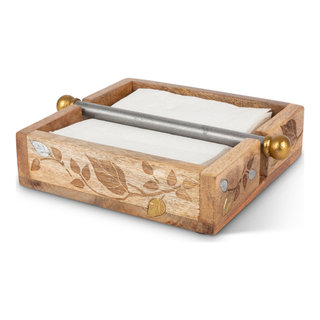Mango Wood With Laser and Metal Inlay Leaf Design Napkin Holder - Napkin  Holders - by Gerson Company | Houzz
