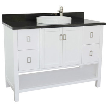 49" Single Vanity, White Finish With Black Galaxy Top