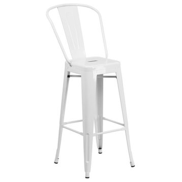 Bowery Hill 30'' Industrial Steel Metal/Plastic Bar Stool in White