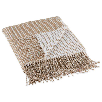 DII 60x50" Modern Plastic Waffle Knit Blanket Throw, Stone/White