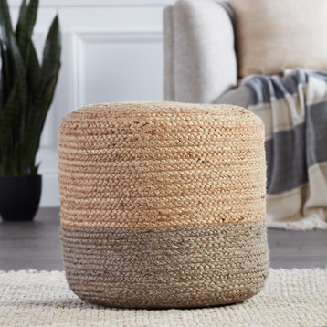 Jaipur Living Oliana Ombre White/Beige Cylinder Pouf, Taupe