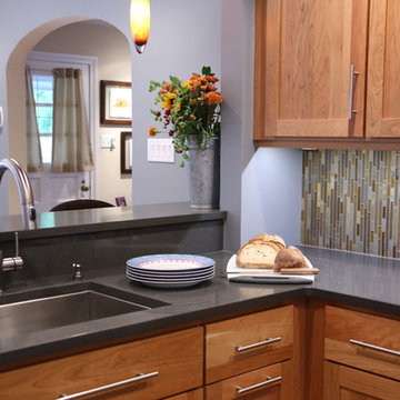 Warm Contemporary Kitchen Remodel | Natural Wood Cabinets & Modern Gray Palette