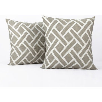 Martinique Printed Cotton Cushion Cover, Set of 2, Taupe