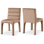 Meridian Furniture - Kai Upholstered Dining Chair, Beige, Velvet, Set of 2 - Create a refined yet modern vibe in your dining room with the addition of these Kai velvet dining chairs to your space. These lovely chairs feature a contemporary look that makes them the center of attention. Luxurious beige velvet upholster covers the chair's back, seat, and legs, lending it a soft-to-the-touch feel, and the back is padded with soft foam and channel tufted for added comfort dinner guests can appreciate.