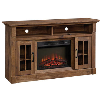Rustic Entertainment Center, 2 Open Compartments and Center Fireplace, Vintage O