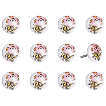 HomeRoots Floral White and Pink Set of 12 Knobs