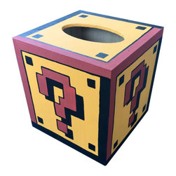 Hand Painted Mario Question Block Tissue Box - Products