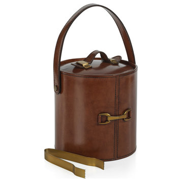 Chadwell Leather Ice Bucket With Gold Metal Ice Tong
