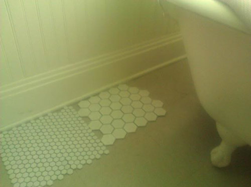Larger Hexagon Tile In 1920 Bathroom, Small Hexagon Bathroom Floor Tiles